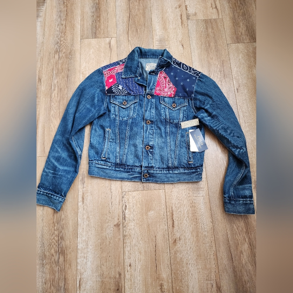 $250 NWT Polo RALPH LAUREN Jacket Women's M Denim Trucker Bandana Paisley Patch